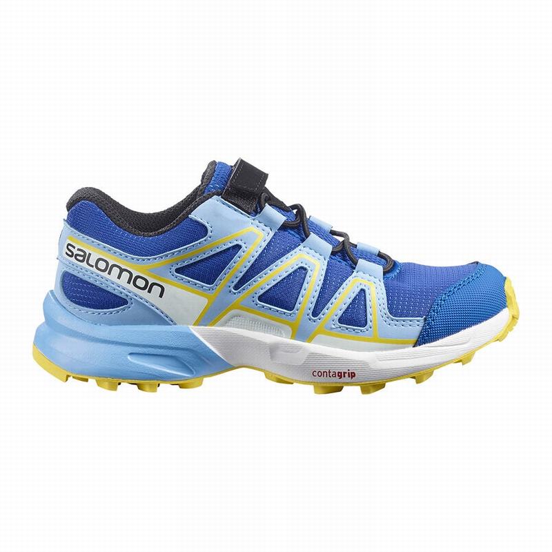 Salomon Israel SPEEDCROSS - Kids Trail Running Shoes - Blue/Lemon (XTQD-68217)